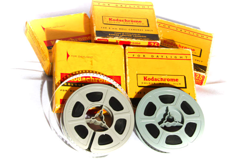 8mm film reels and boxes